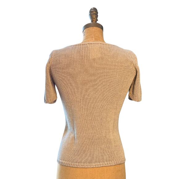 Vintage Cerruti 1881 Italy Knit Top Small Beige Cotton Square Neck Designer - Picture 5 of 7